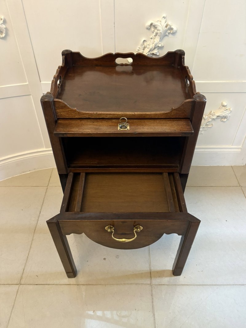 Antique Georgian Mahogany Tray Top Bedside Table Nightstand Lamp Table - Image 7